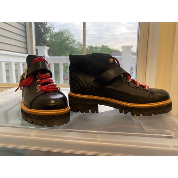 Marc Fisher Lace Up Low Heel Hiker Bootie Black Red 6.5 - Picture 3 of 6